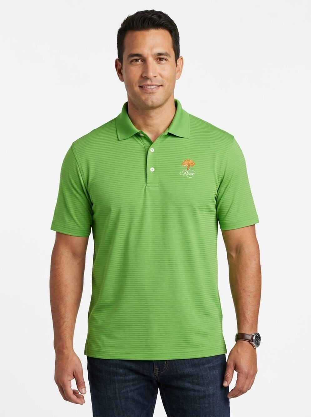 Divots Kiawah Island Golf Polo Shirt Mens L Green Striped Performance Slit Hem